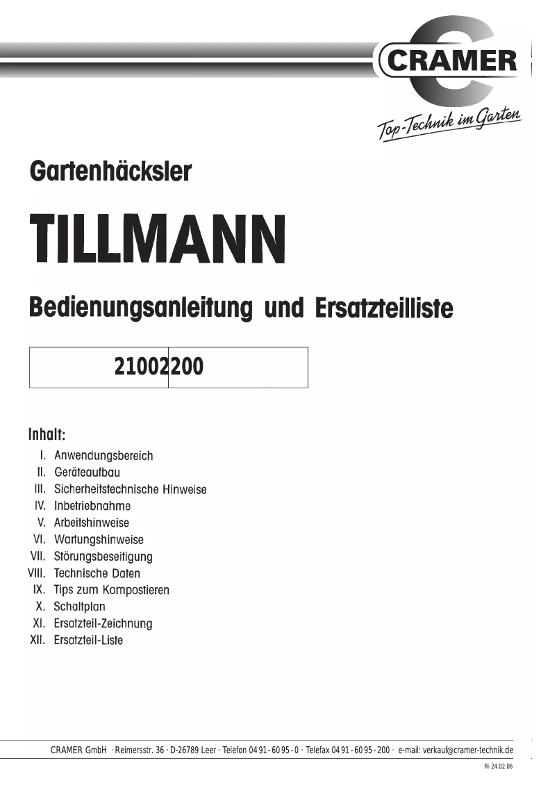 Image de la première page du manuel de l'appareil Tillmann 2100