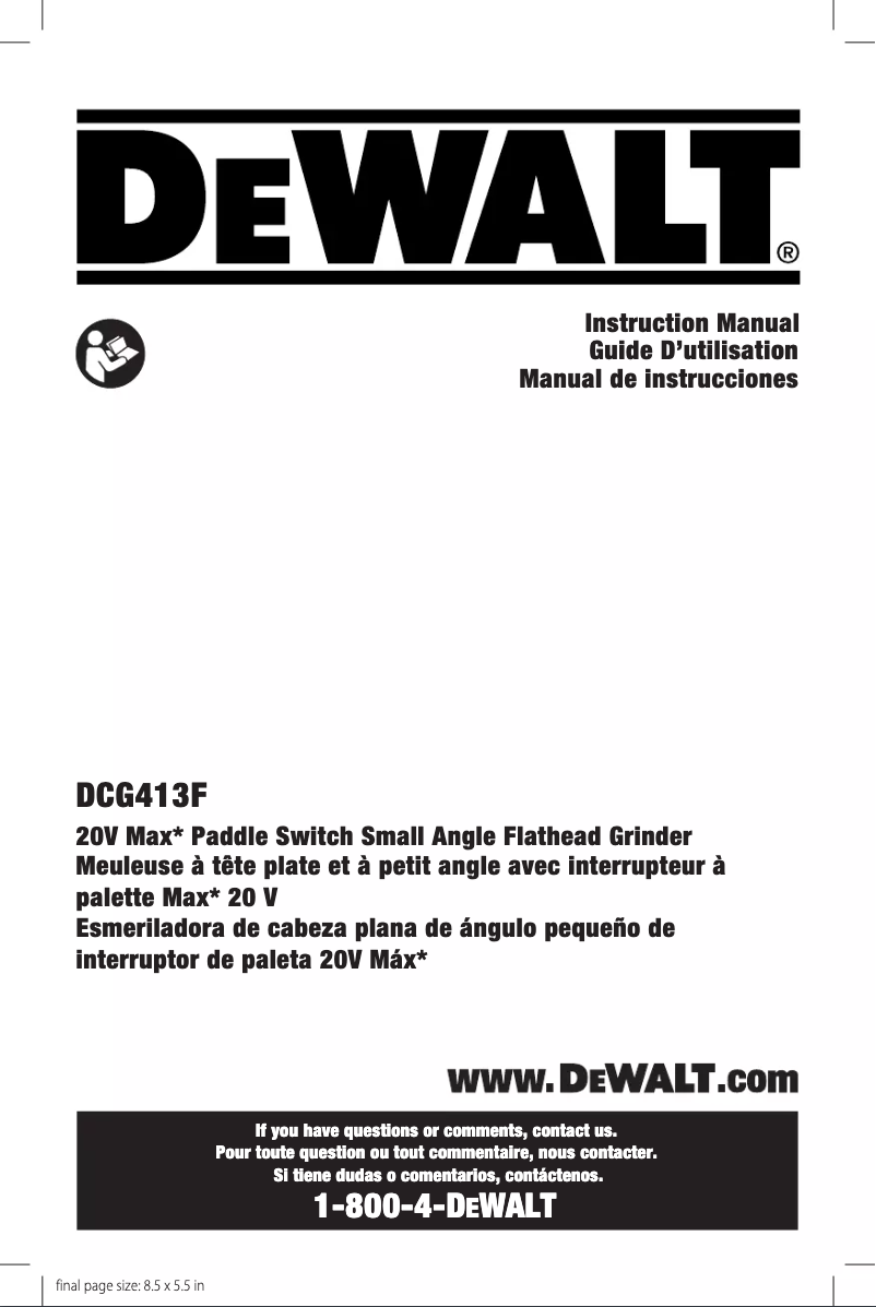 Page n°1 - Manuel utilisateur DeWalt DCG413FB