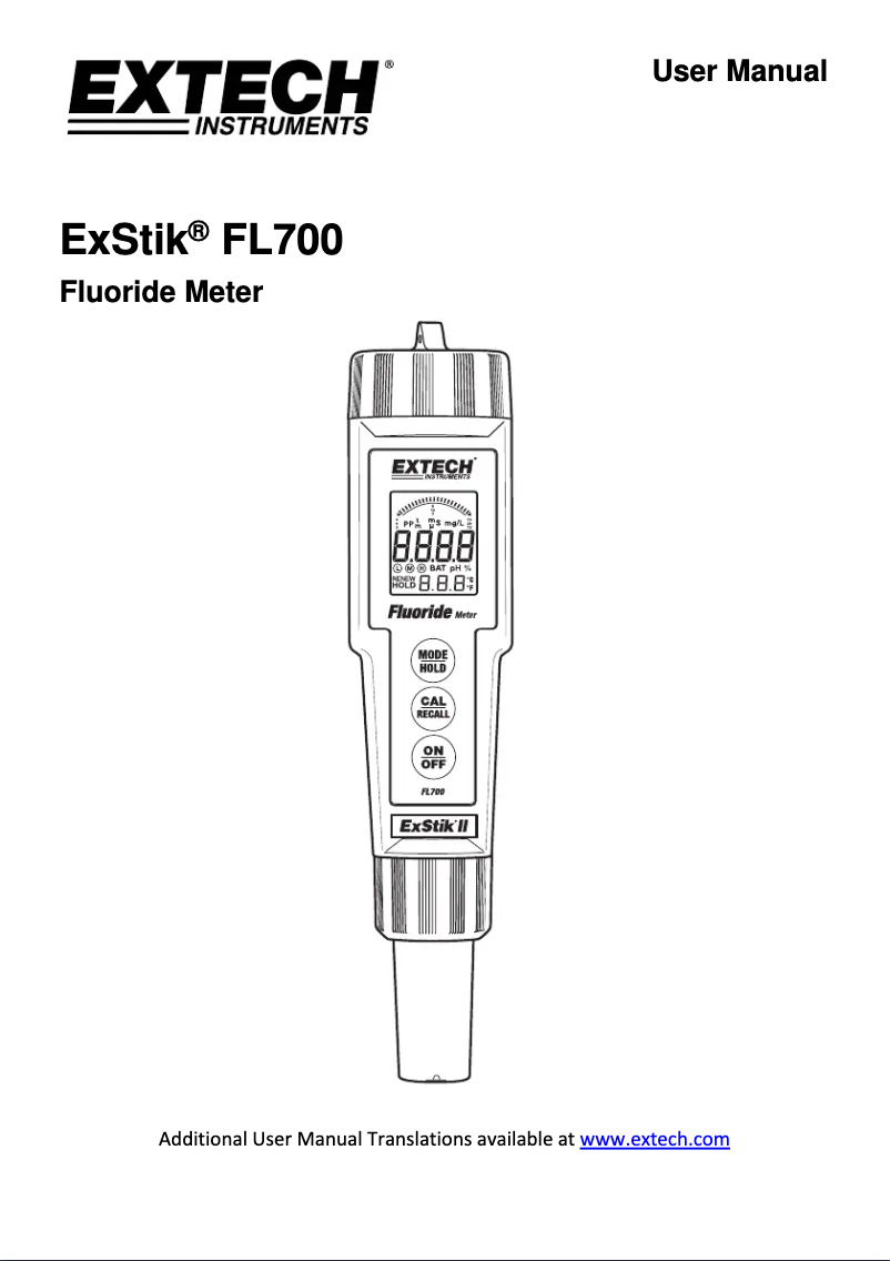 Page 1 de la notice Manuel utilisateur Extech FL700