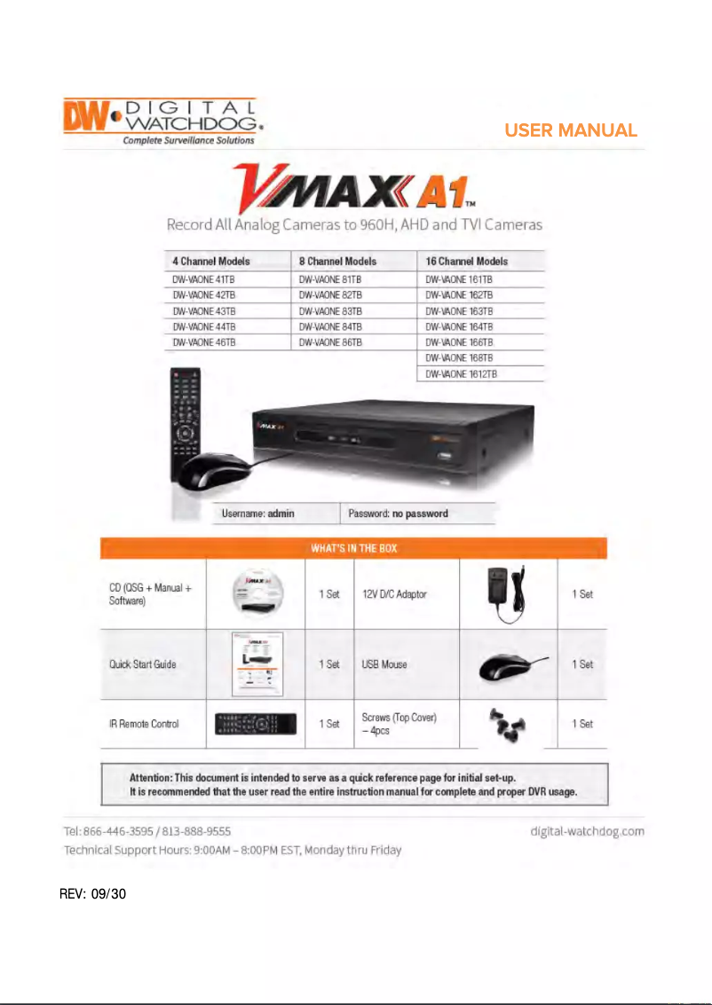 Page n°1 - Manuel utilisateur Digital Watchdog VMAX DW-VAONE 16