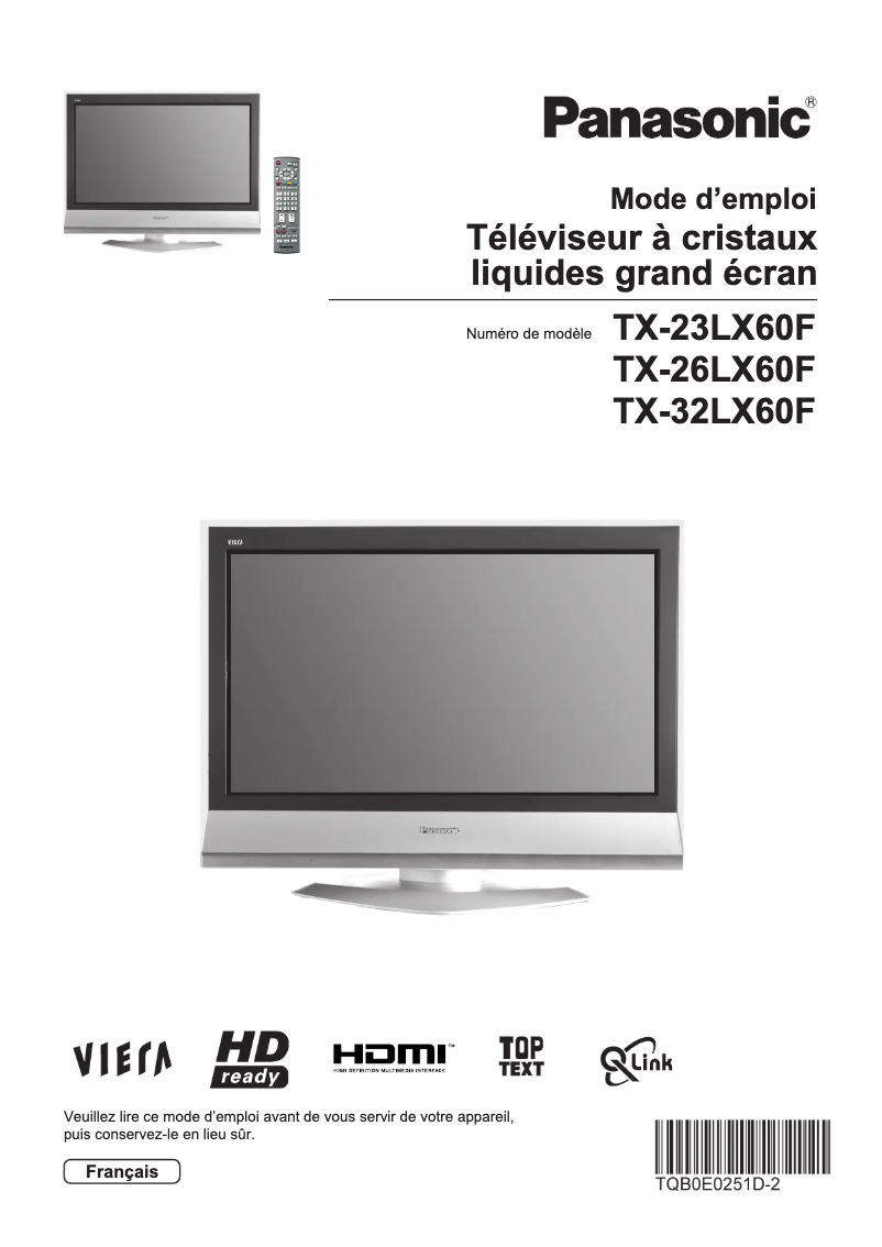 Page 1 de la notice Manuel utilisateur Panasonic Viera TX-32LX60F