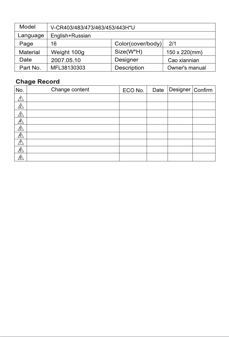 Page n°1 - Manuel utilisateur LG VC3720HU