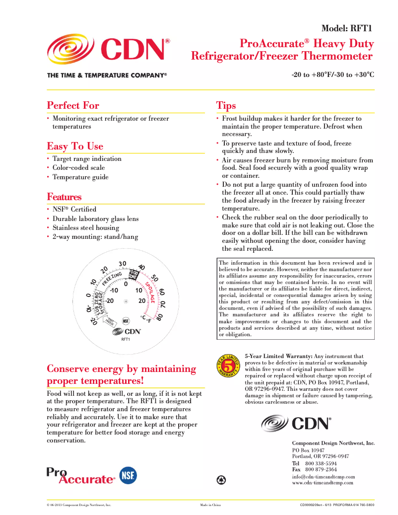 Page n°1 - Manuel utilisateur CDN ProAccurate RFT1
