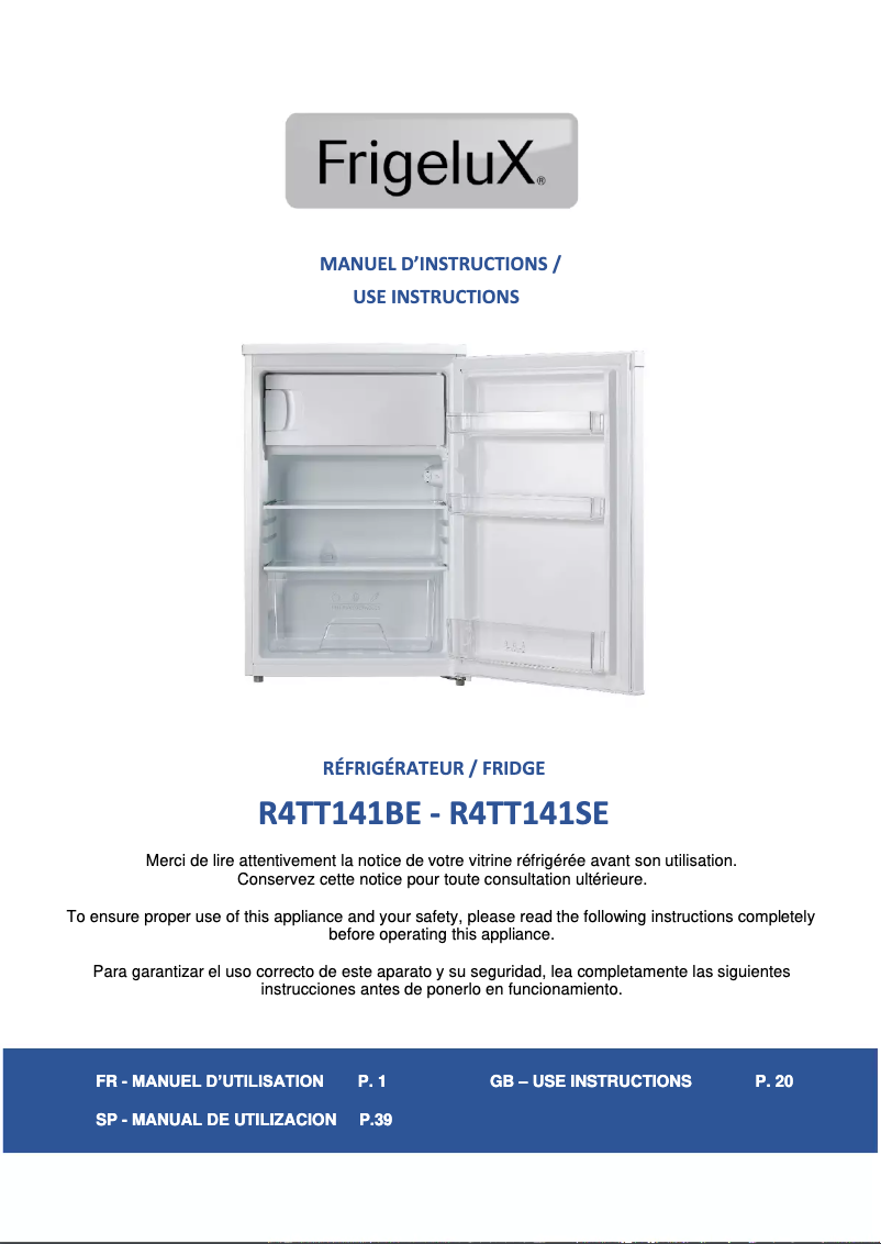 Page n°1 - Manuel utilisateur FrigeluX R4TT141BE