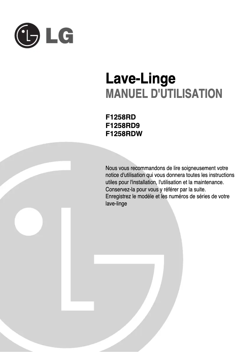 Page 1 de la notice Manuel utilisateur LG F151258RD29