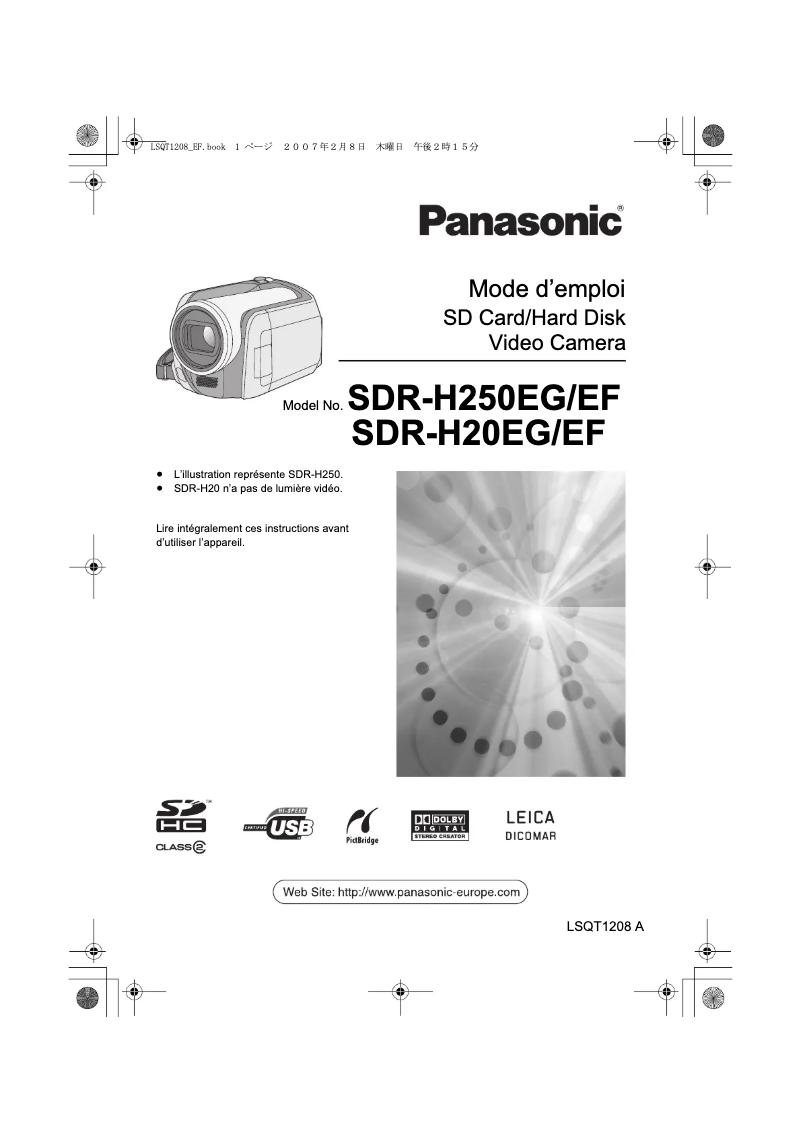 Page n°1 - Manuel utilisateur Panasonic SDR-H250