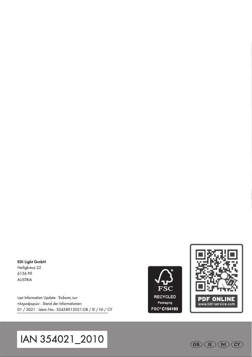 Page 1 de la notice Manuel utilisateur Livarno Lux IAN 354021