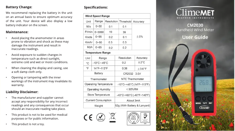 Page 1 de la notice Manuel utilisateur ClimeMET CM2030