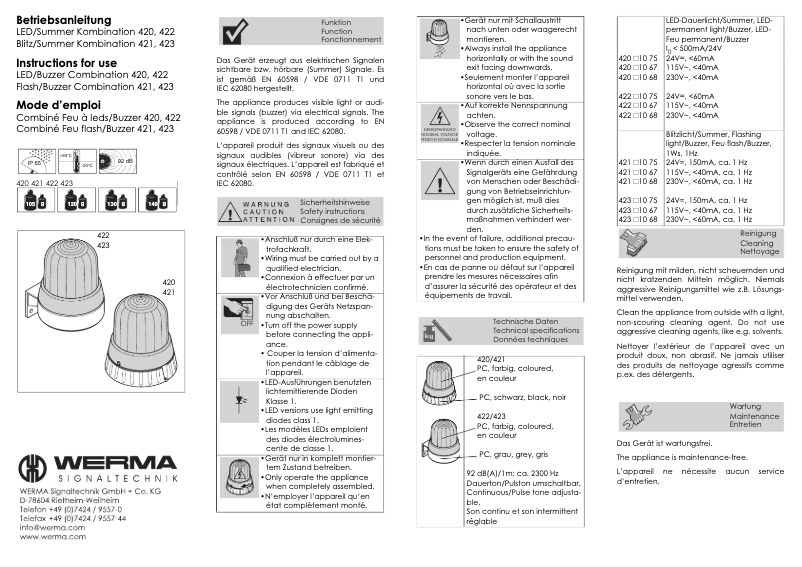 Page n°1 - Manuel utilisateur Werma 422.110.68