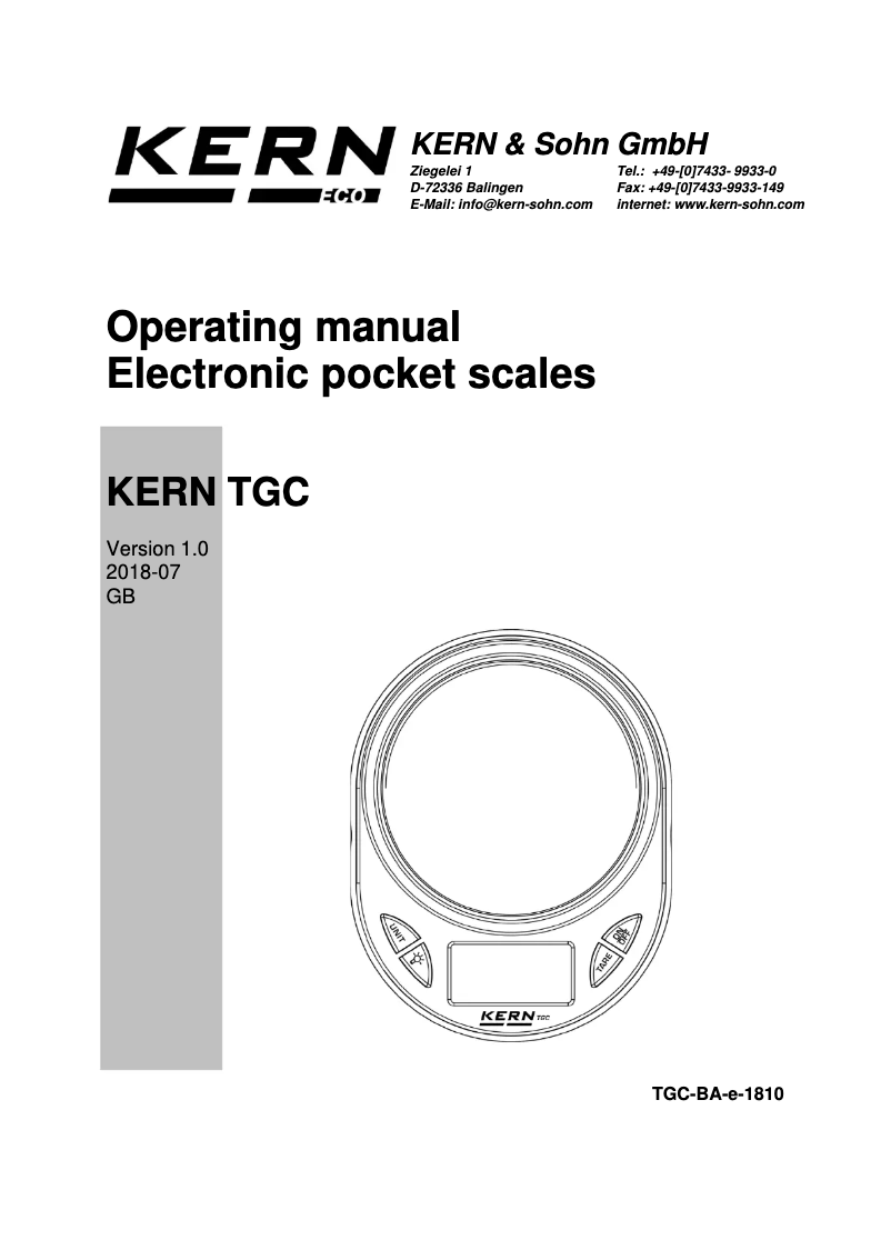 Page 1 de la notice Manuel utilisateur Kern TGC 150-2S05
