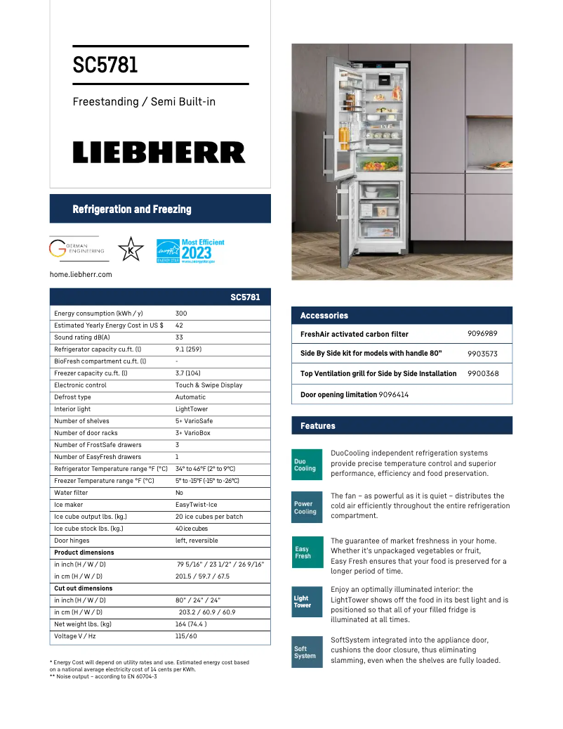 Page 1 de la notice Fiche technique Liebherr SC5781