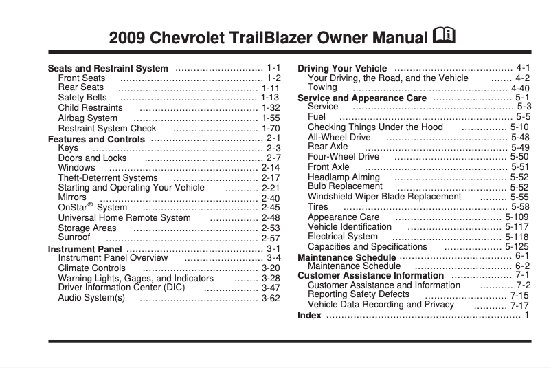Page 1 de la notice Manuel utilisateur Chevrolet Trailblazer (2004)