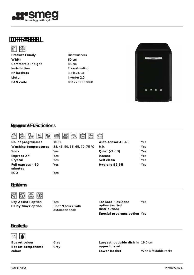 Page n°1 - Fiche technique Smeg DFFABBL