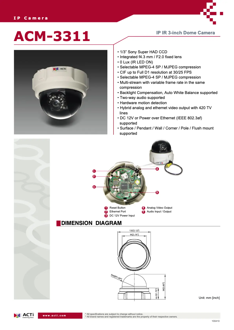 Page 1 de la notice Fiche technique ACTi ACM-3311