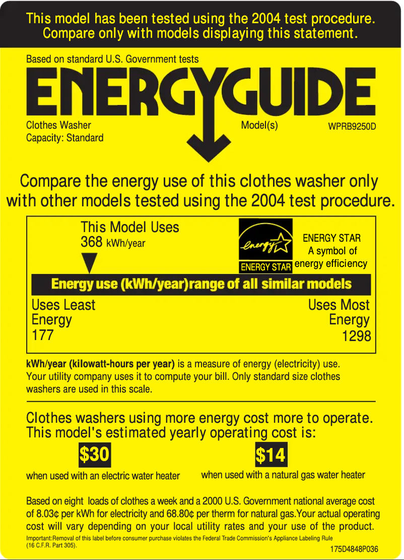 Page 1 of the manual Energy Label GE Profile WPRB9250DCC