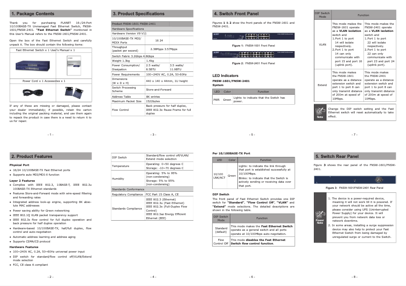 Image de la première page du manuel de l'appareil FNSW-2401