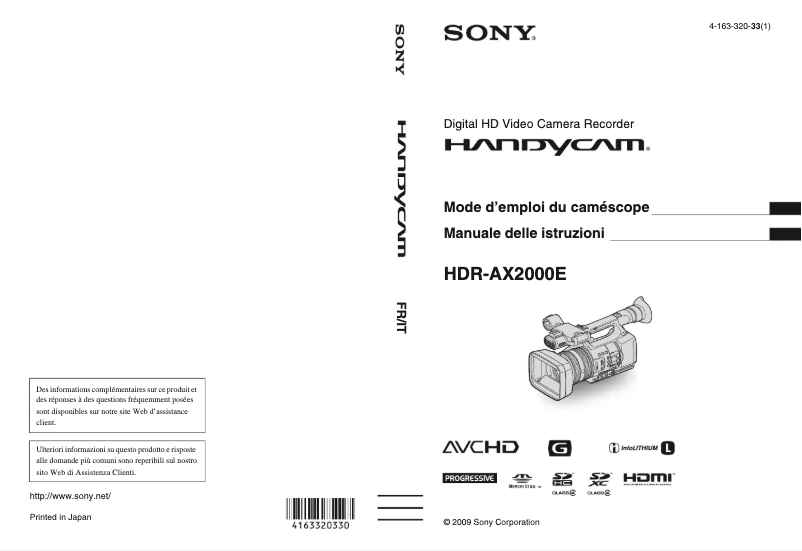 Page 1 de la notice Manuel utilisateur Sony HDR-AX2000E