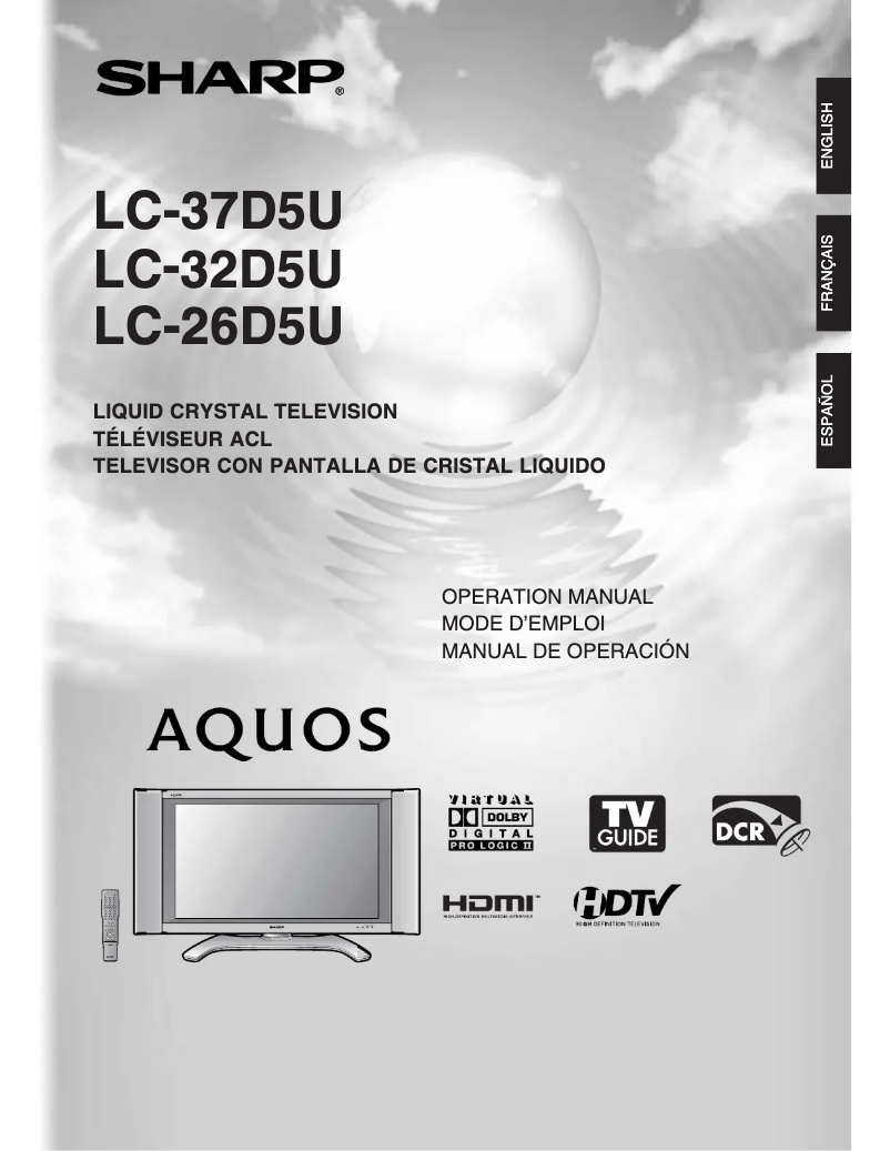 Image de la première page du manuel de l'appareil Aquos LC-32D5U