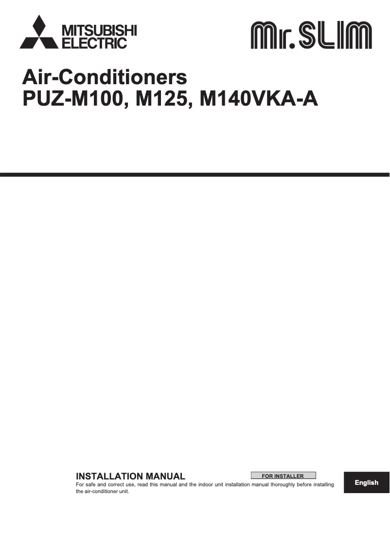 Page 1 de la notice Manuel utilisateur Mitsubishi PUZ-M100-140VKA-A