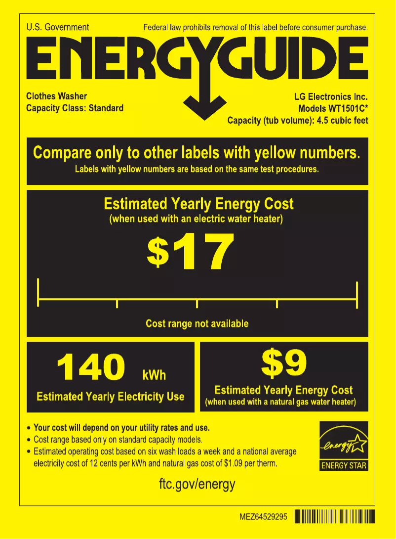 Página 1 del manual Etiqueta energética LG WT1501CW