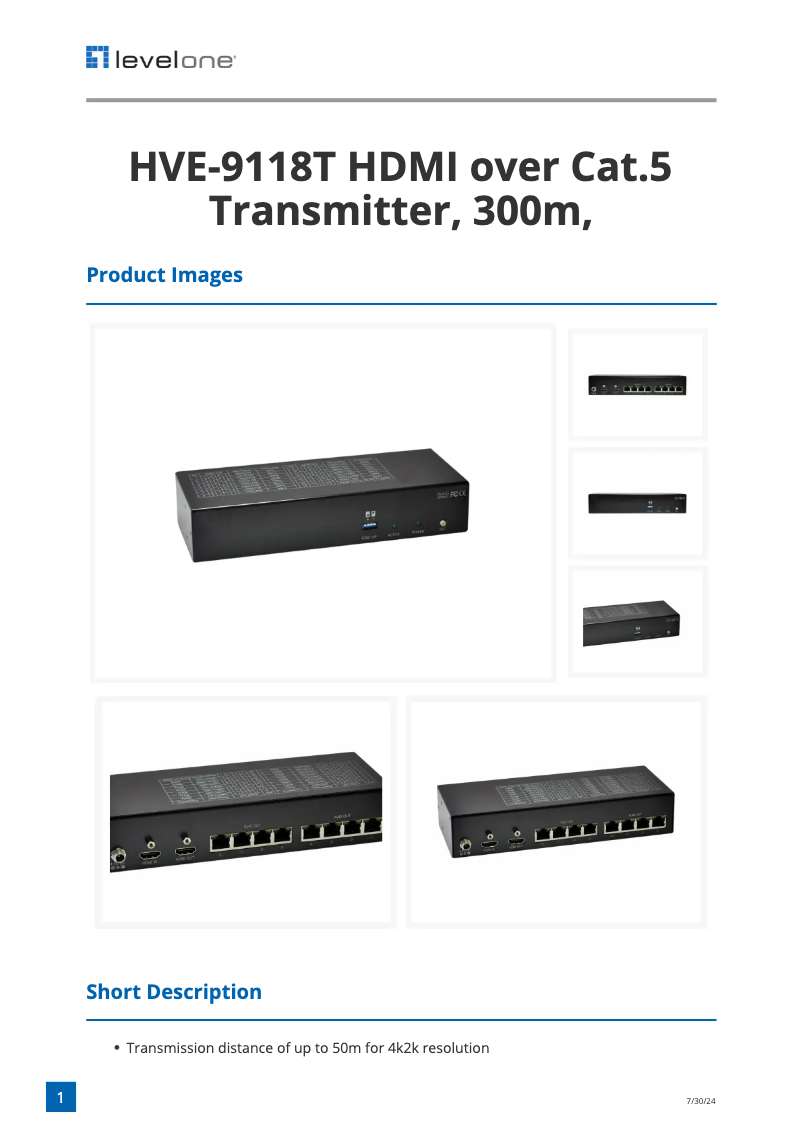 Page n°1 - Fiche technique LevelOne HVE-9118T