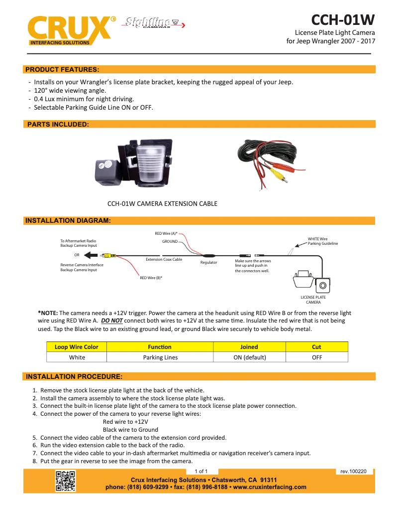 Page n°1 - Manuel utilisateur CRUX CCH-01W