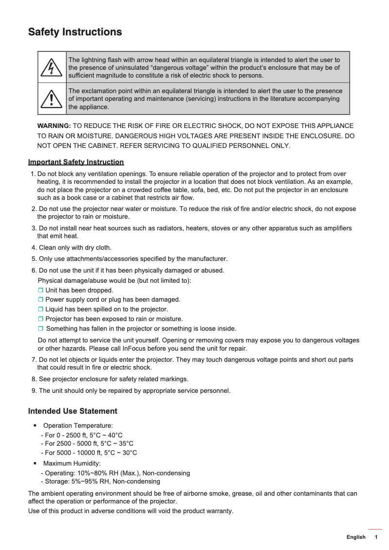 Page 1 de la notice Manuel utilisateur InFocus INL3149WU