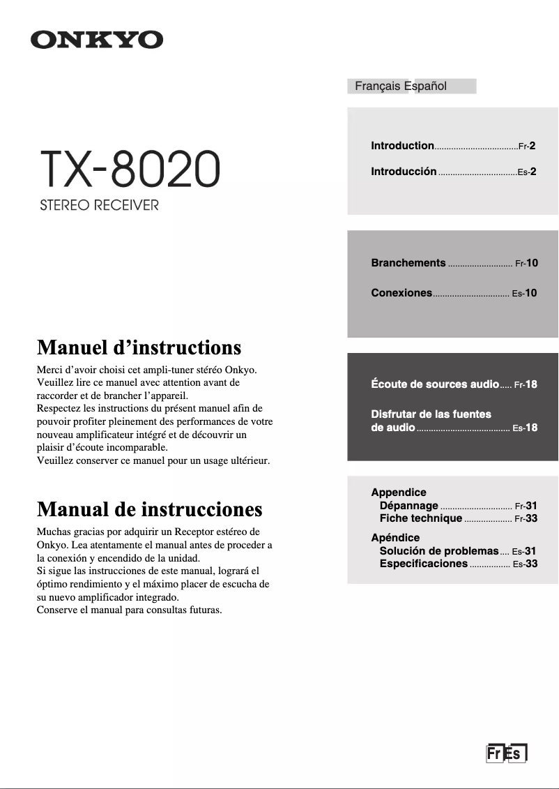 Page 1 de la notice Manuel utilisateur Onkyo TX-8020