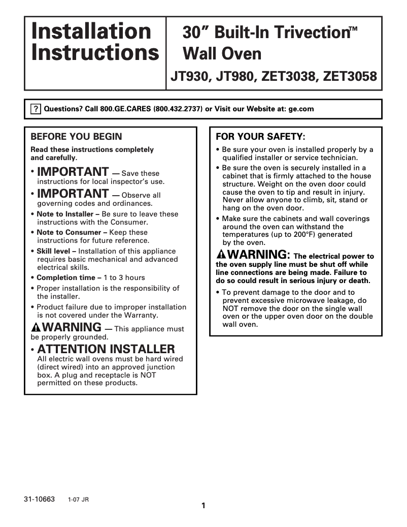 Imagen de la primera página del manual del dispositivo ZET3038WHWW