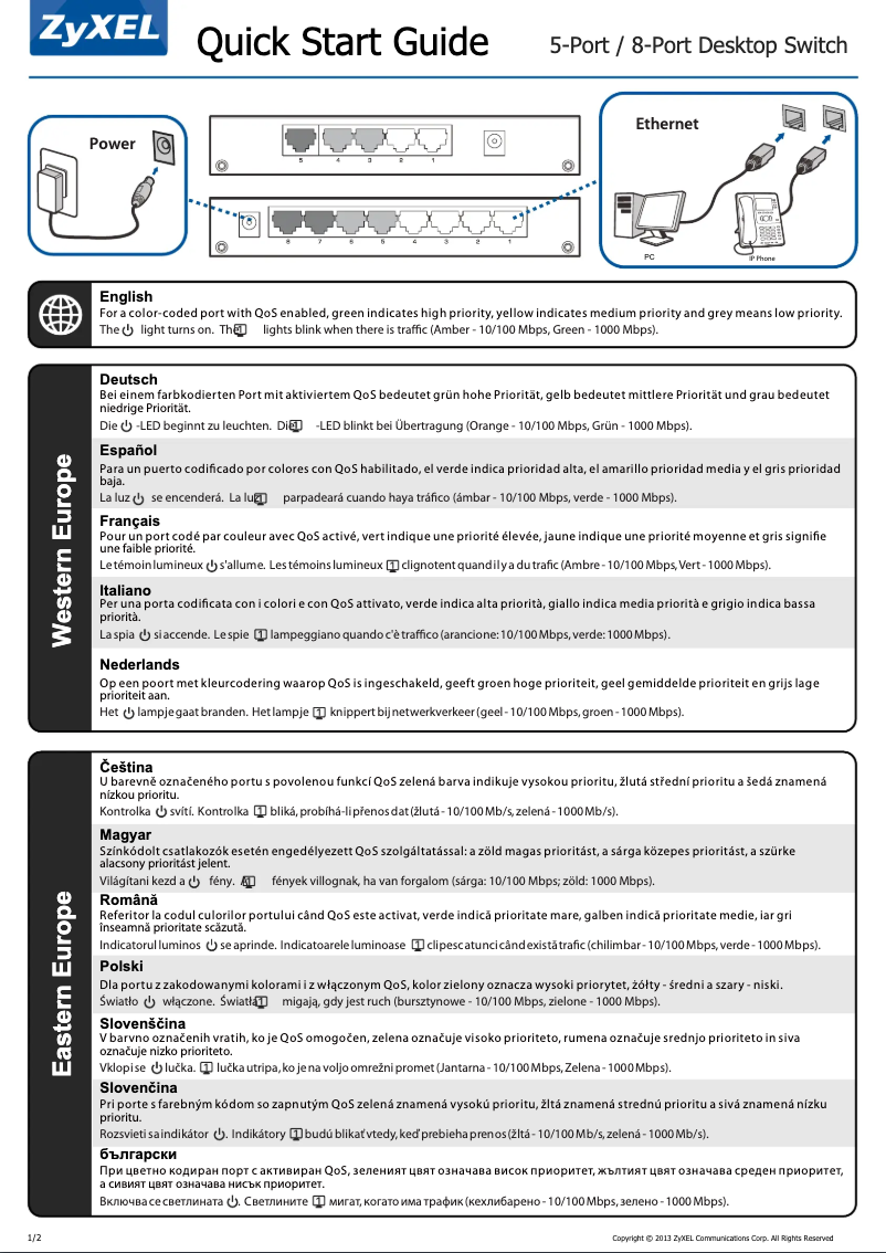 Page 1 de la notice Guide de démarrage rapide ZyXEL GS-108S v2