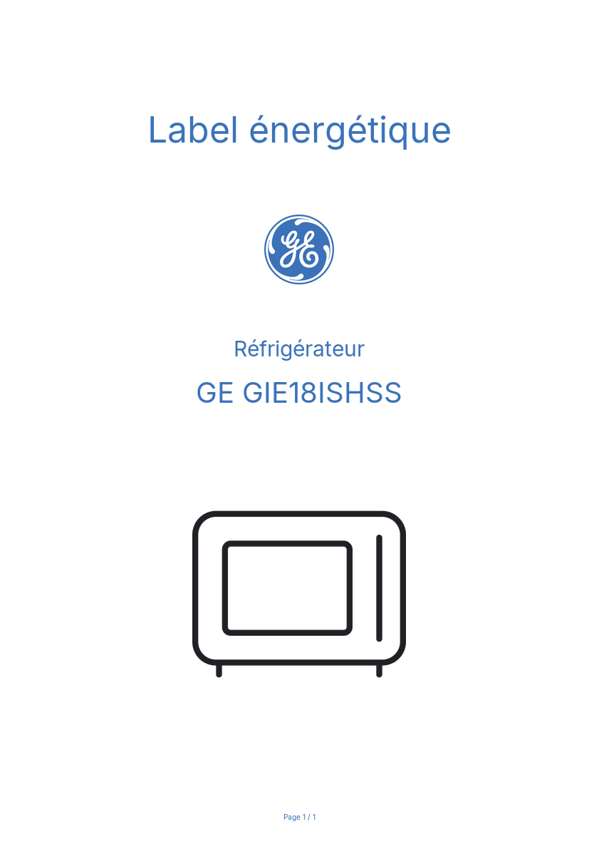 Page n°1 - Label énergétique GE GIE18ISHSS