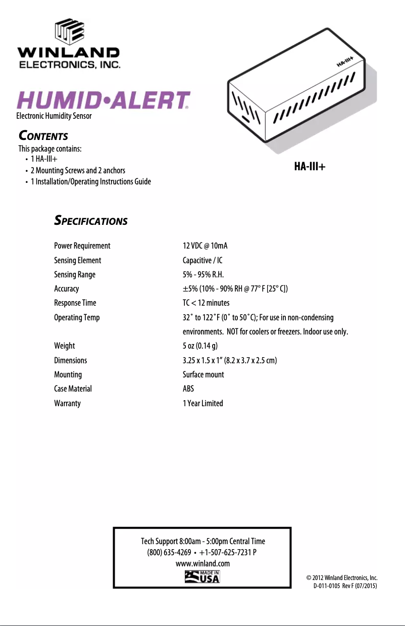 Page n°1 - Manuel utilisateur Winland HA-III+