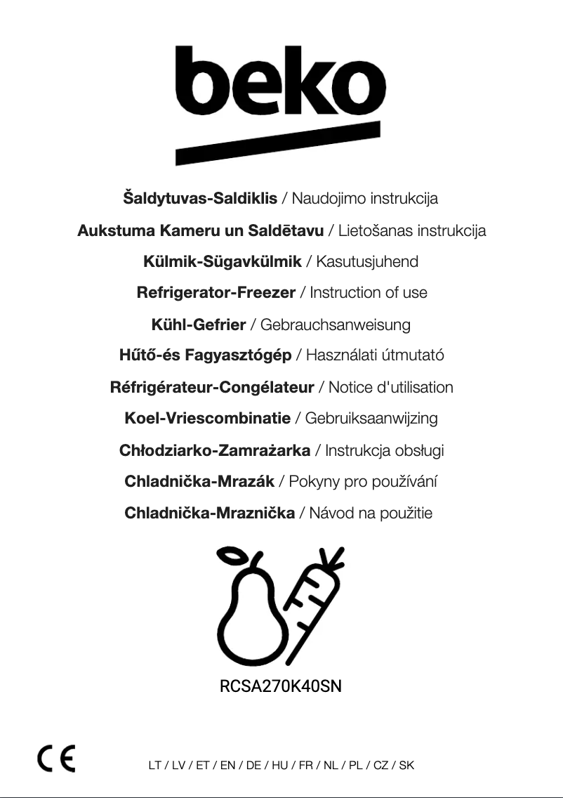 Page 1 de la notice Manuel utilisateur Beko RCSA270K40SN