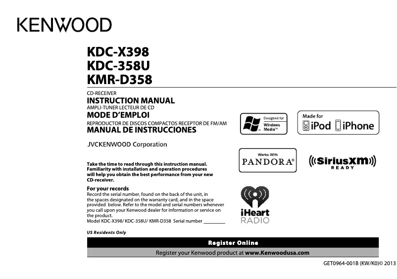 Página 1 del manual Manual de usuario Kenwood KMR-D358