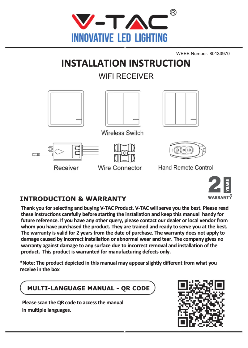 Page 1 de la notice Manuel utilisateur V-TAC VT-5133