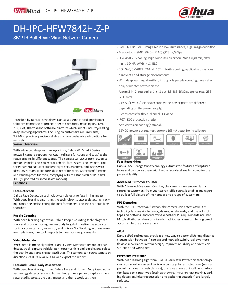 Page n°1 - Fiche technique Dahua Technology IPC-HFW7842H-Z-P