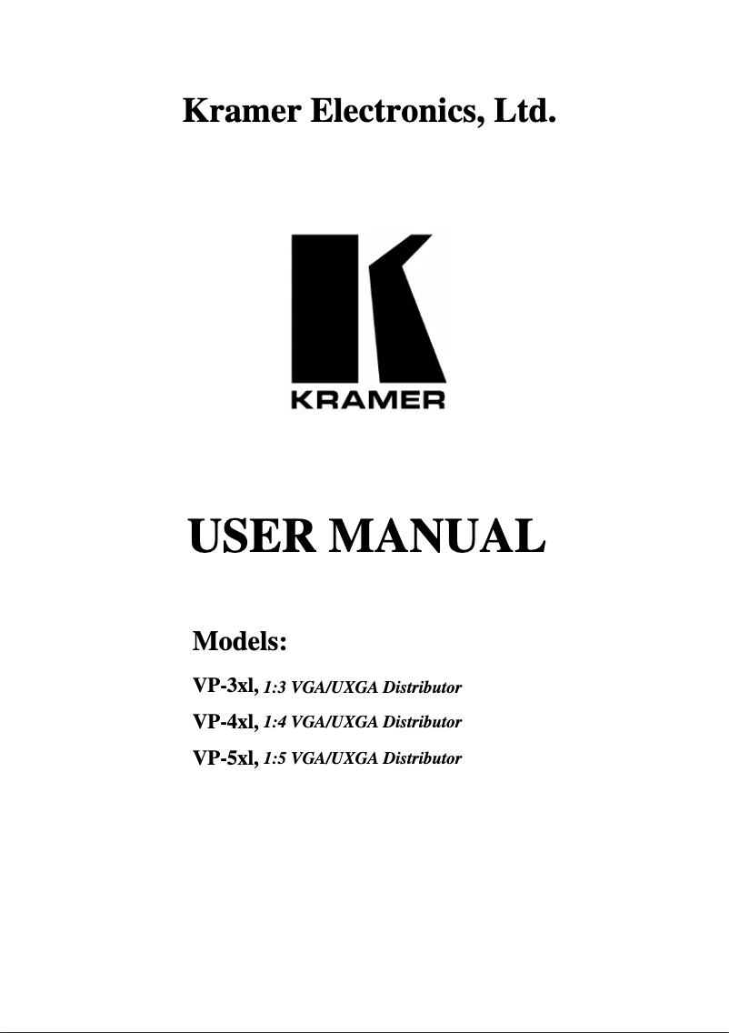 Page 1 de la notice Manuel utilisateur Kramer VP-3XL