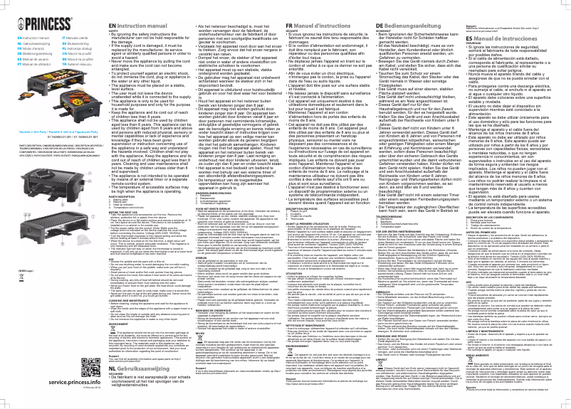 Página 1 del manual Manual de usuario Princess Raclette 8 Grill and Teppanyaki Party