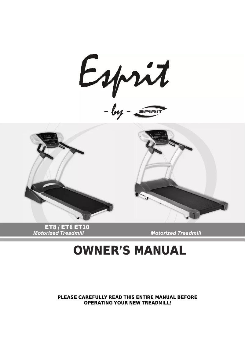 Page 1 de la notice Manuel utilisateur Spirit ET6 Motorized Treadmill