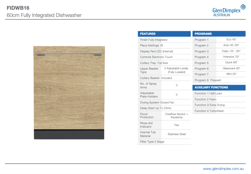 Page 1 de la notice Fiche technique Baumatic FIDWB16