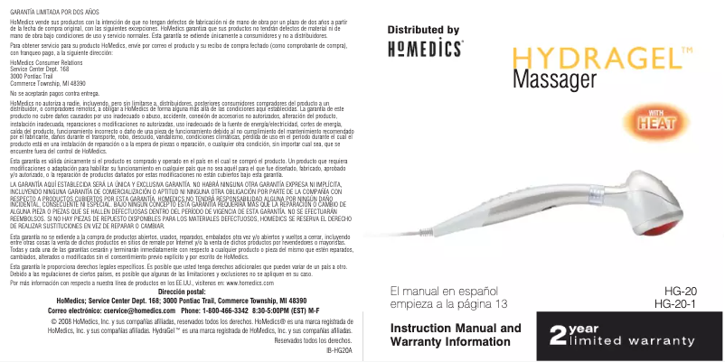 Page 1 de la notice Manuel utilisateur Homedics HG-20