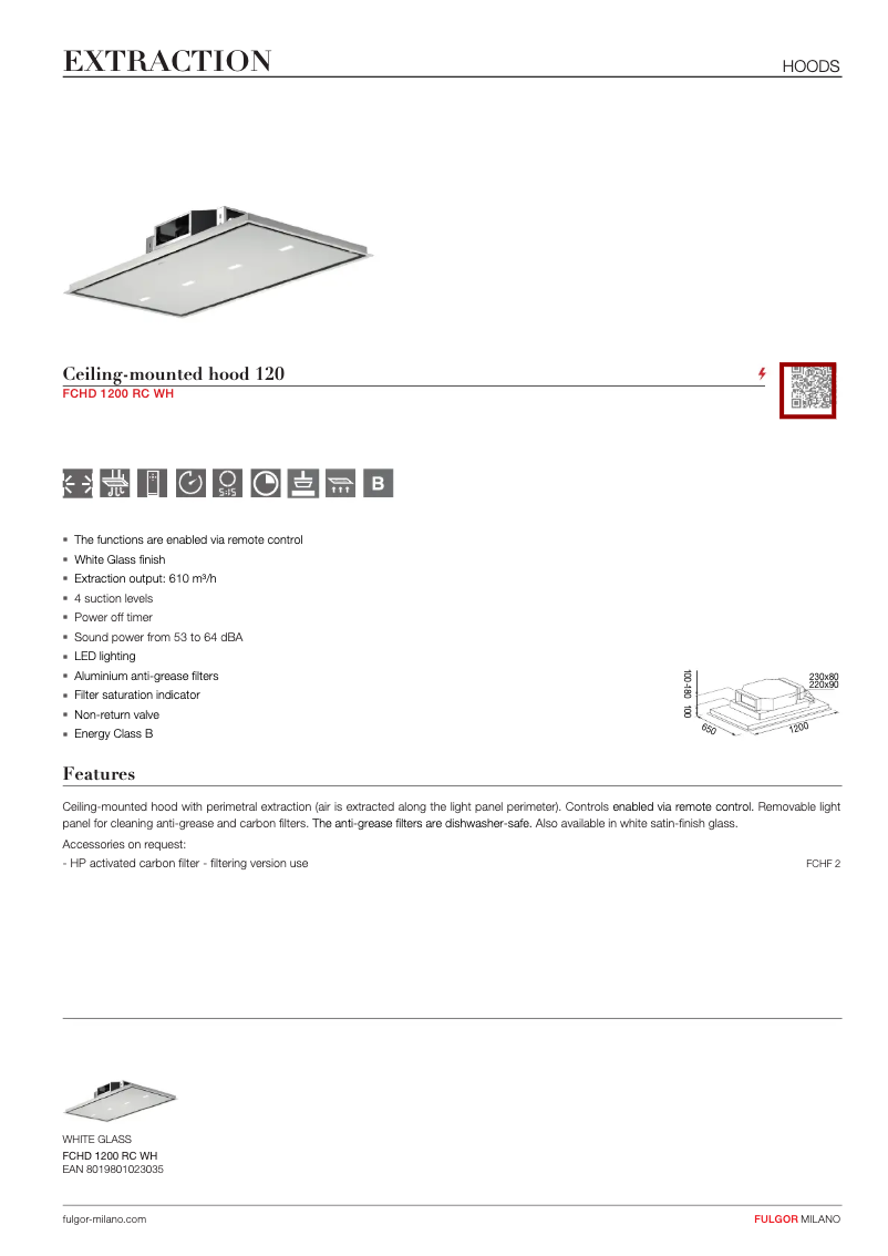 Página 1 del manual Ficha técnica Fulgor Milano FCHD 1200 RC