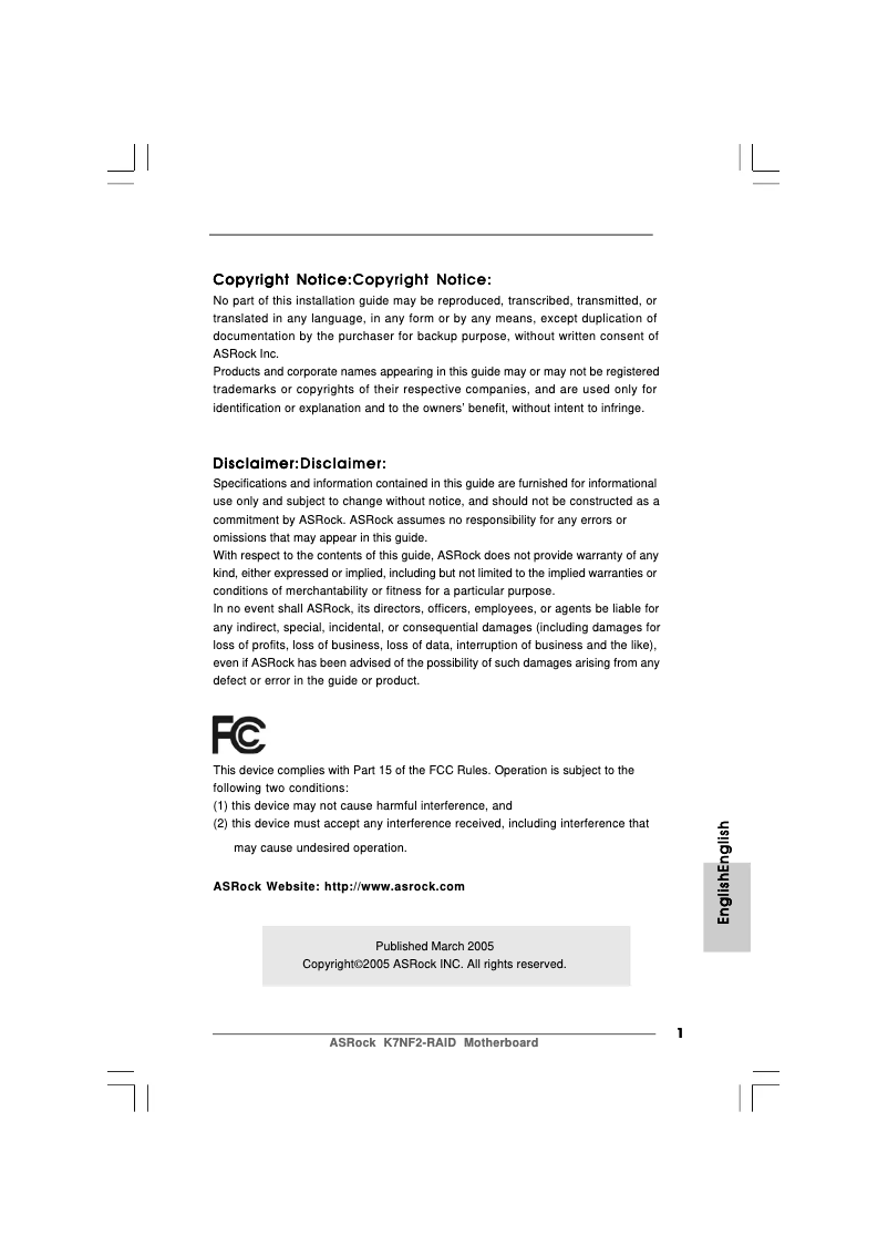 Image de la première page du manuel de l'appareil K7NF2-RAID