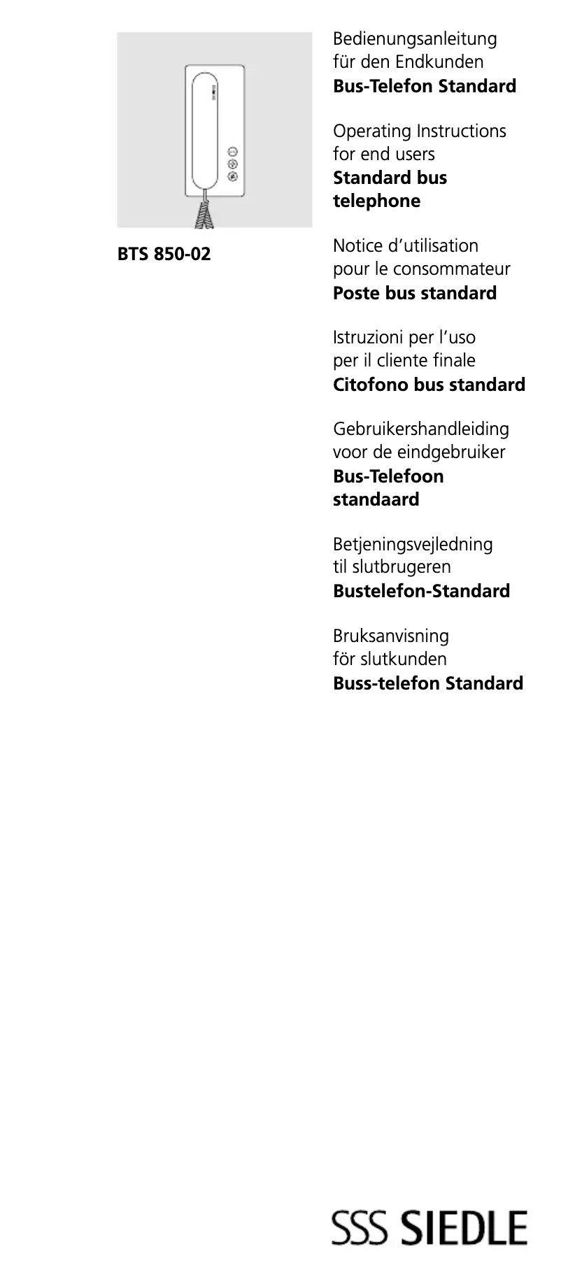 Page n°1 - Manuel utilisateur Siedle BTS 850-02