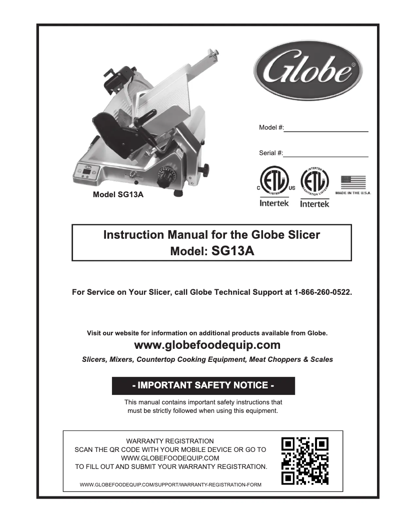 Page n°1 - Manuel utilisateur Globe SG13A