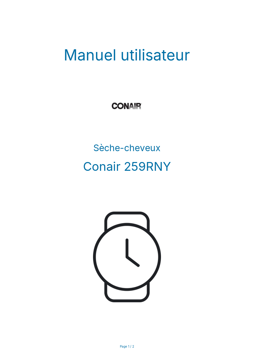 Page n°1 - Manuel utilisateur Conair 259RNY