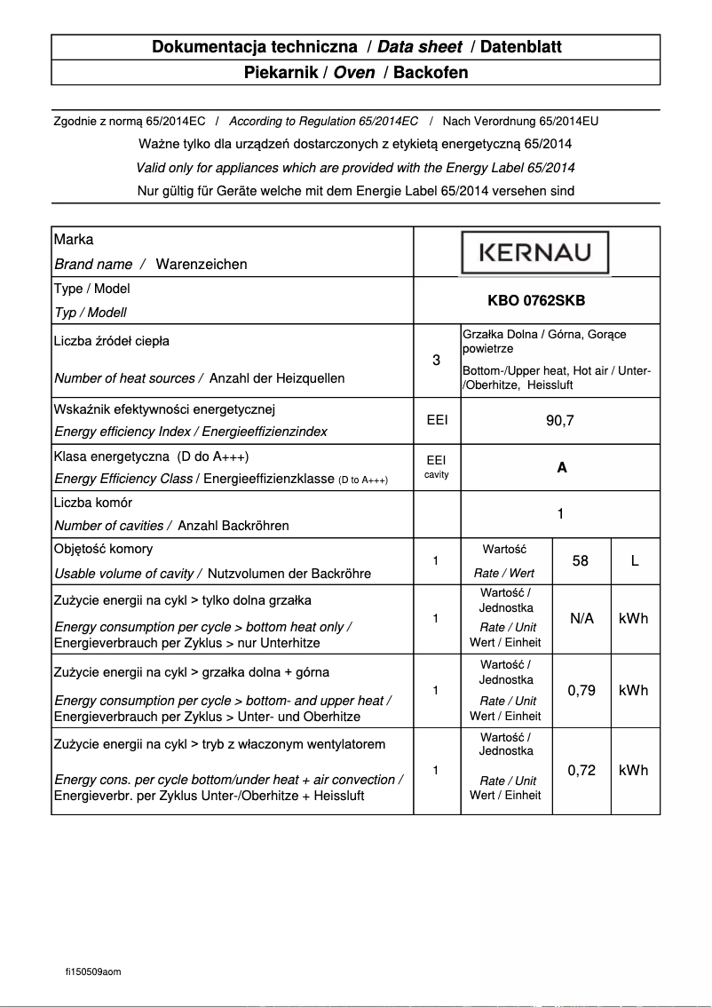 Page n°1 - Fiche technique Kernau KBO0762SKB