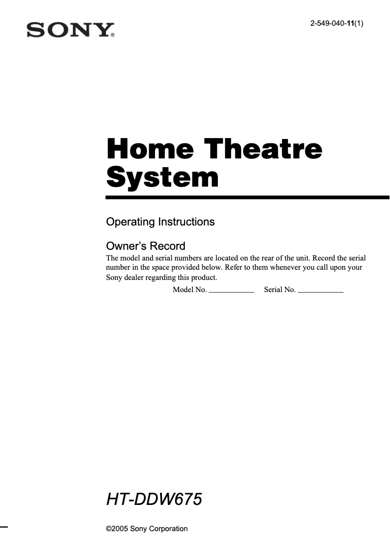 Imagen de la primera página del manual del dispositivo HT-DDW675