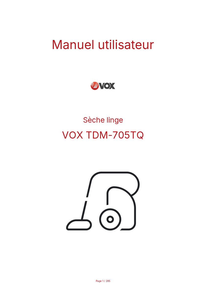 Page n°1 - Manuel utilisateur VOX TDM-705TQ