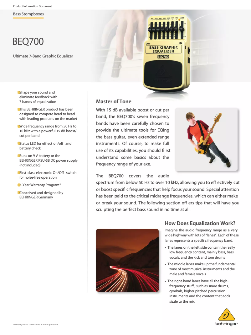 Page 1 de la notice Fiche technique Behringer BEQ700